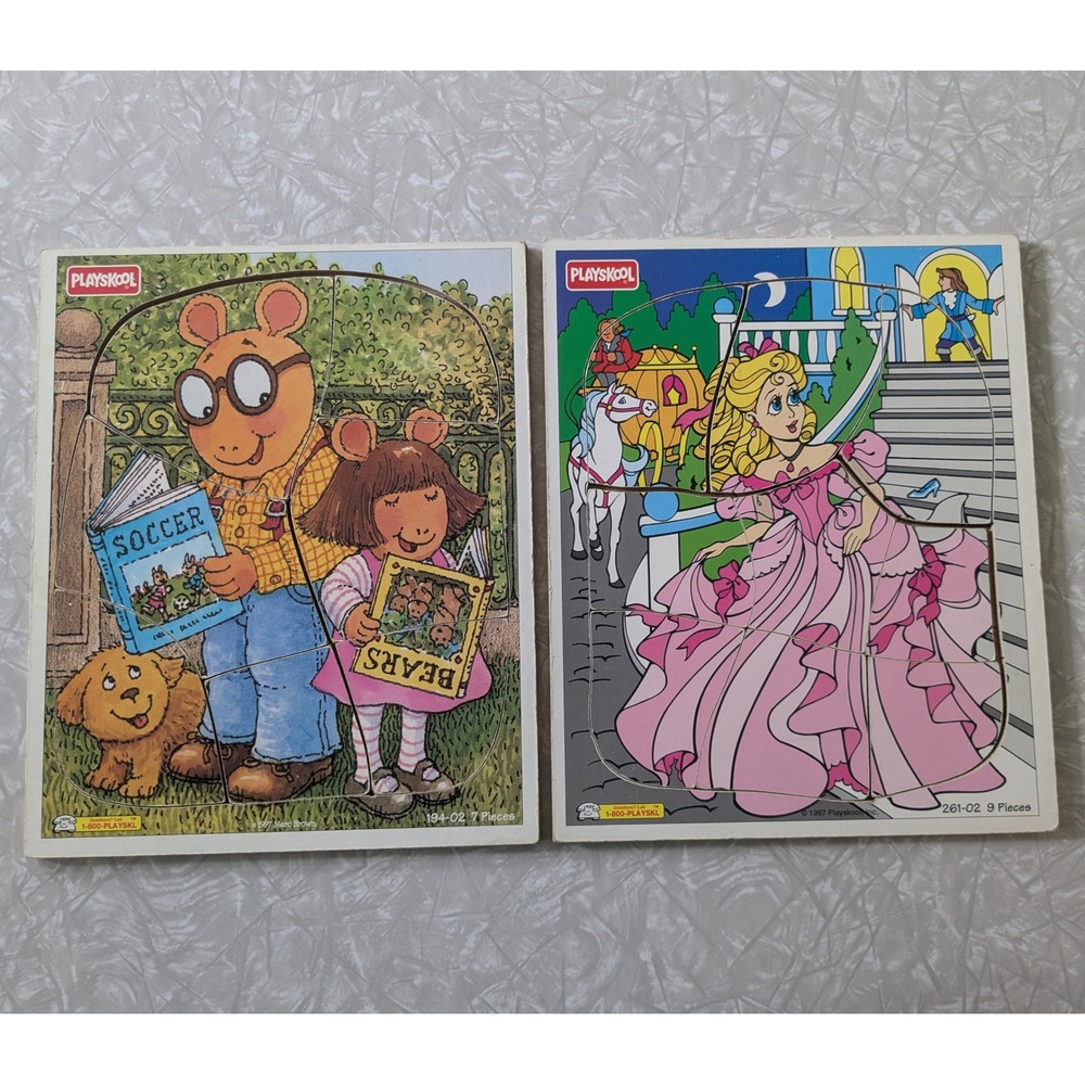 Vintage 1997 Playskool Wood Tray Puzzles Arthur Marc Brown & Princess Set of 2